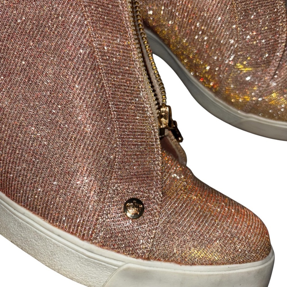 Juicy Couture Gold Glitter Wedge Sneakers, sz 10